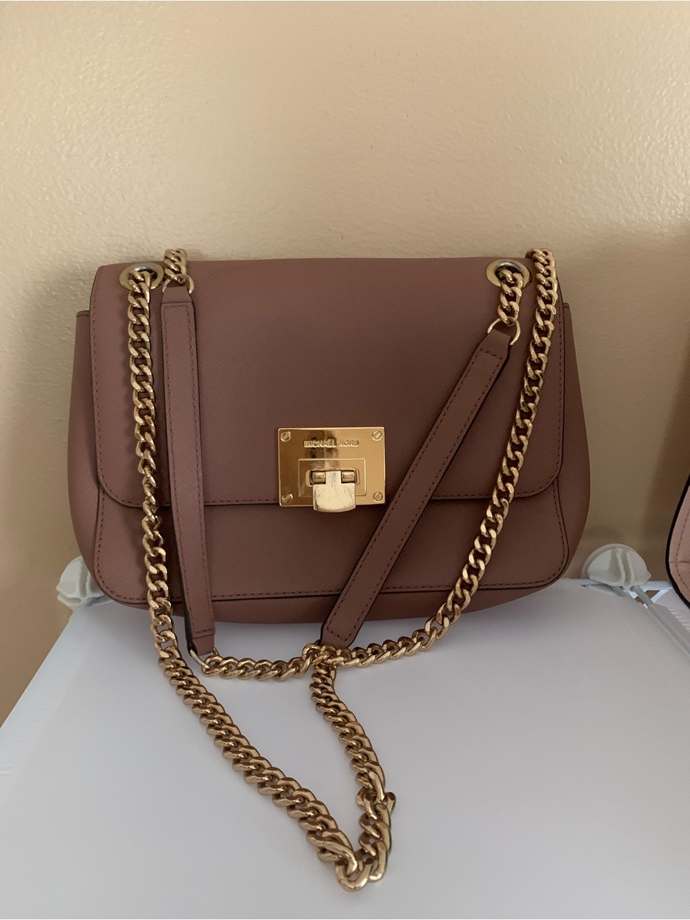 Michael Kors Tina Dusty Rose/Pink Signature Shoulder Flap Crossbody MK  Purse